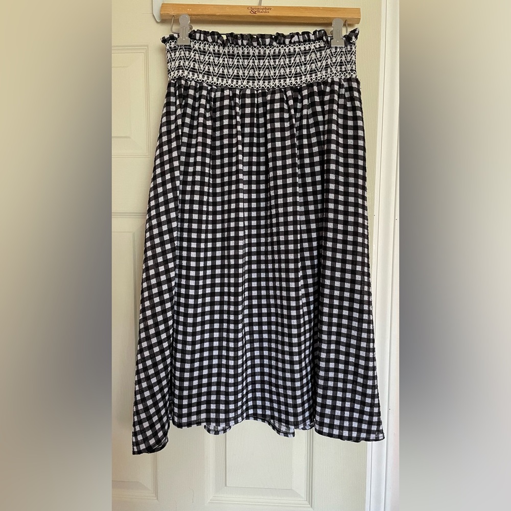 Black and white gingham midi skirt